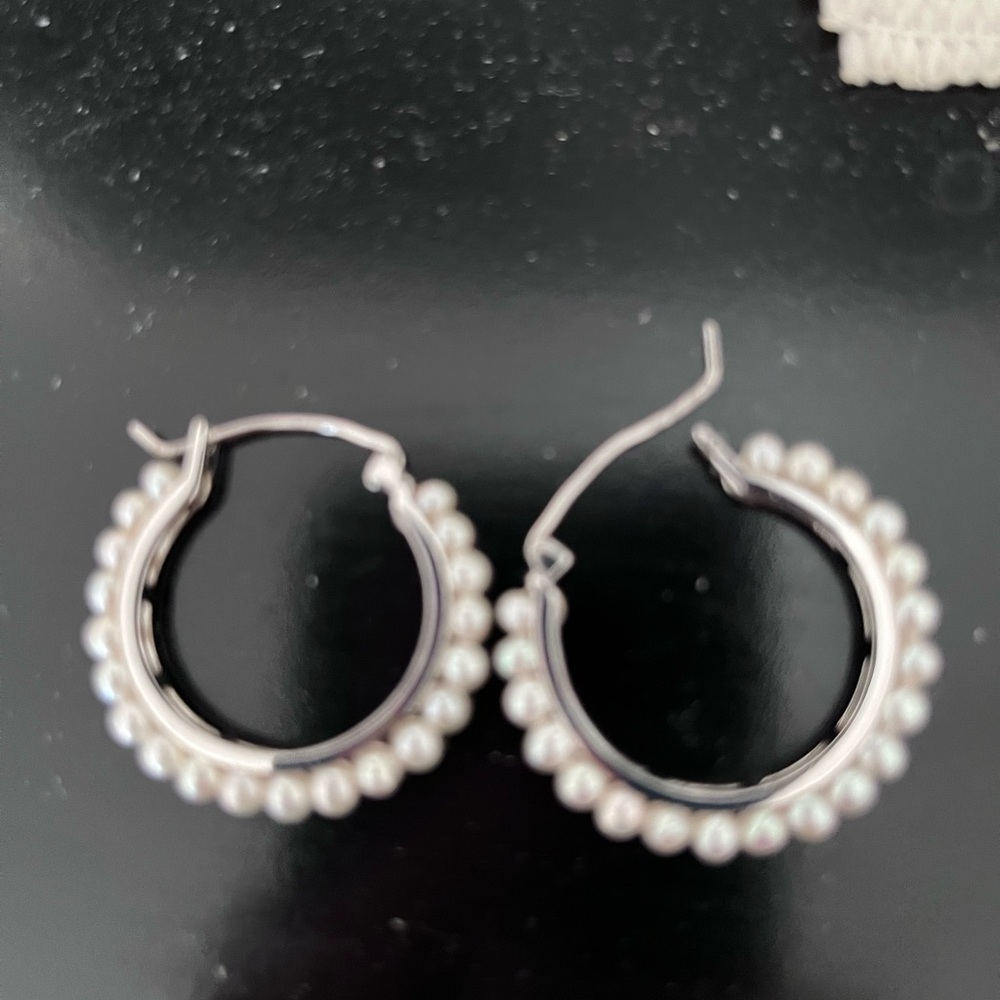Ross-Simons Silver Pearl Hoop Earrings